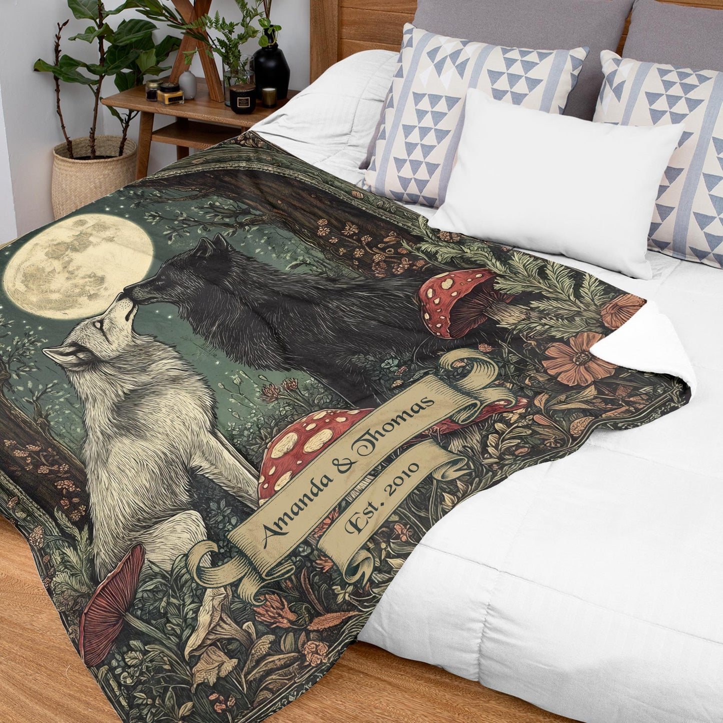 Netecom Personalized Wolf Couple Blanket, Custom Name and Established Date Throw Blanket for Couch, Bed or Sofa, Romantic Gift for Couples, Husband, Wife, Present for Christmas, Anniversary