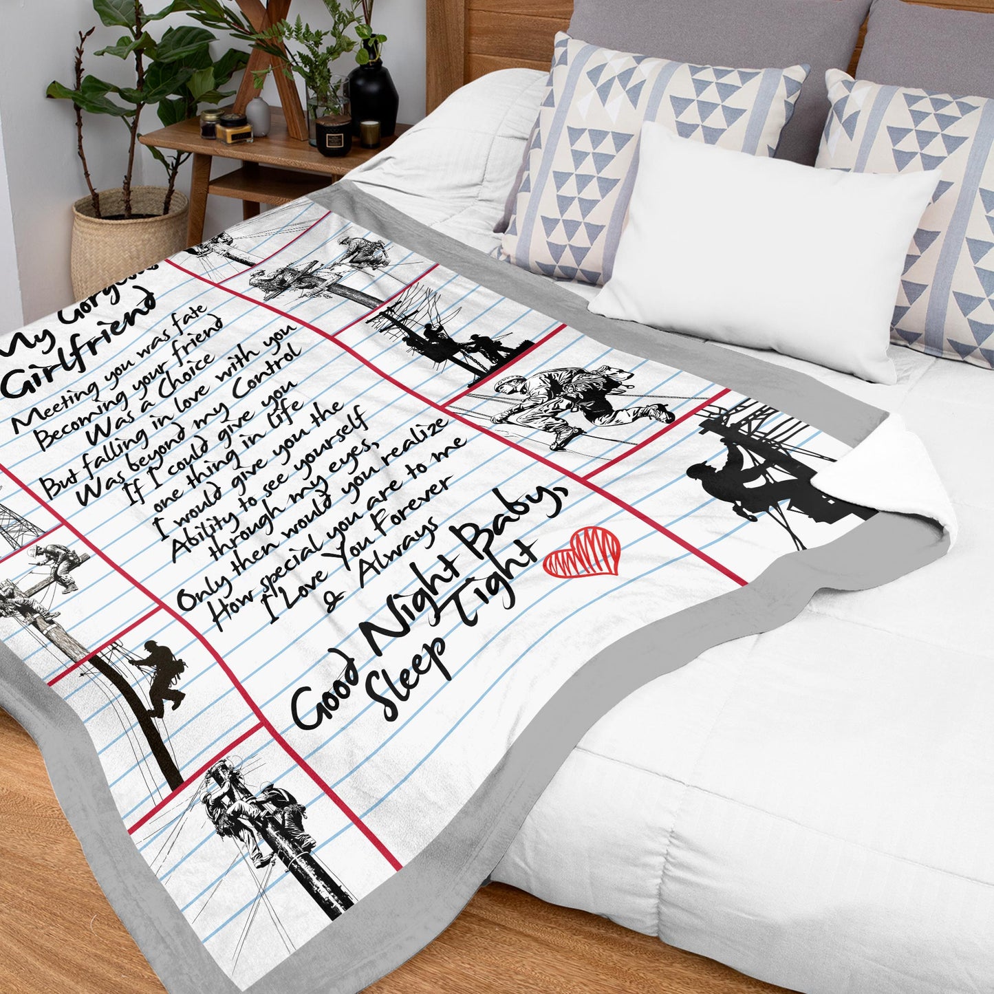 Netecom NETHOUSE Personalized To My Girlfriend Blanket from Lineman Boyfriend, Ultra Soft Warm Throw Blanket for Couch, Bed or Sofa, Birthday Gifts for Girlfriend, Present for Christmas, Valentines Day