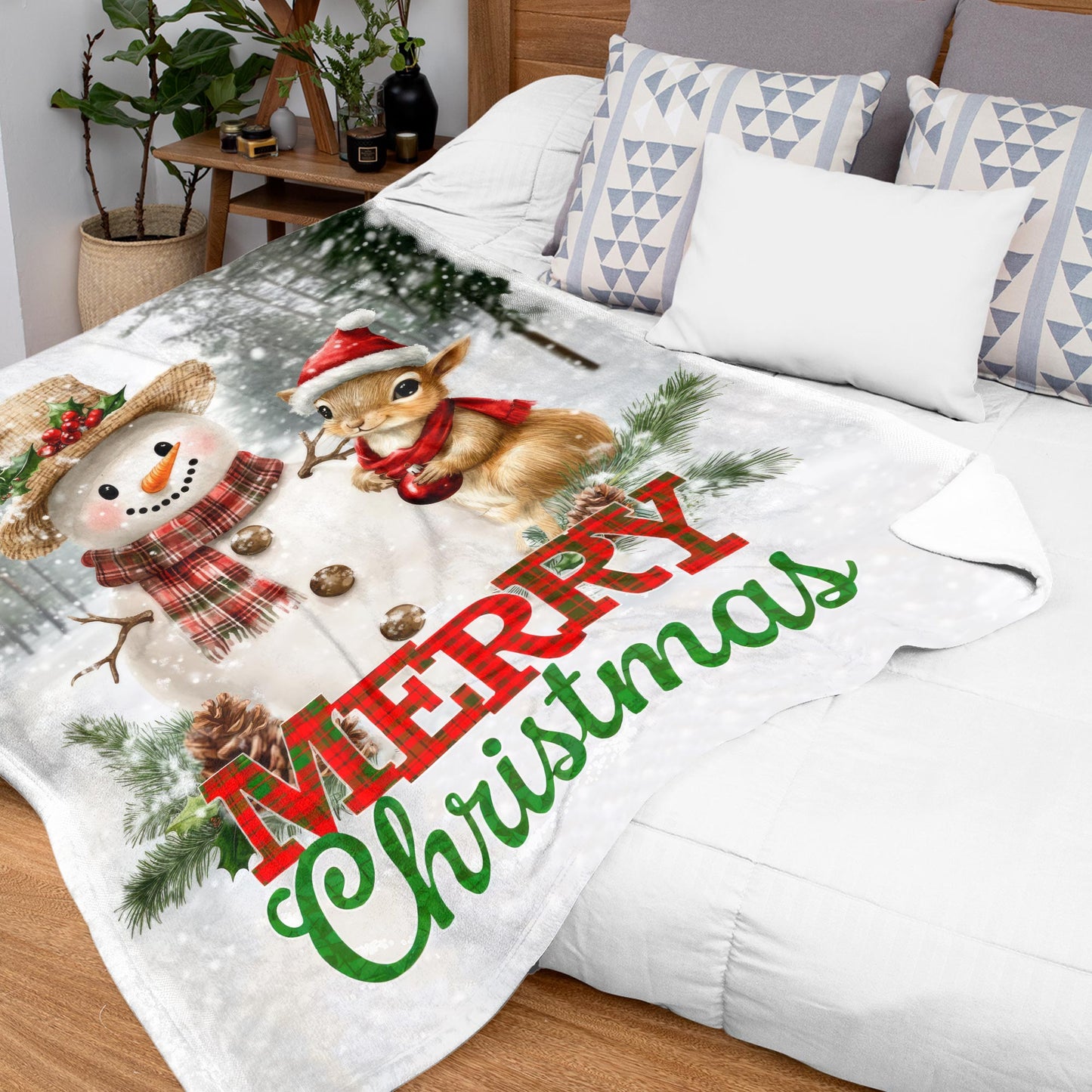 Netecom Cute Squirrel and Snowman Christmas Blanket, Winter Holiday Throw Blanket for Couch, Bed or Sofa, Ultra Soft and Warm Gift for Christmas or Holiday