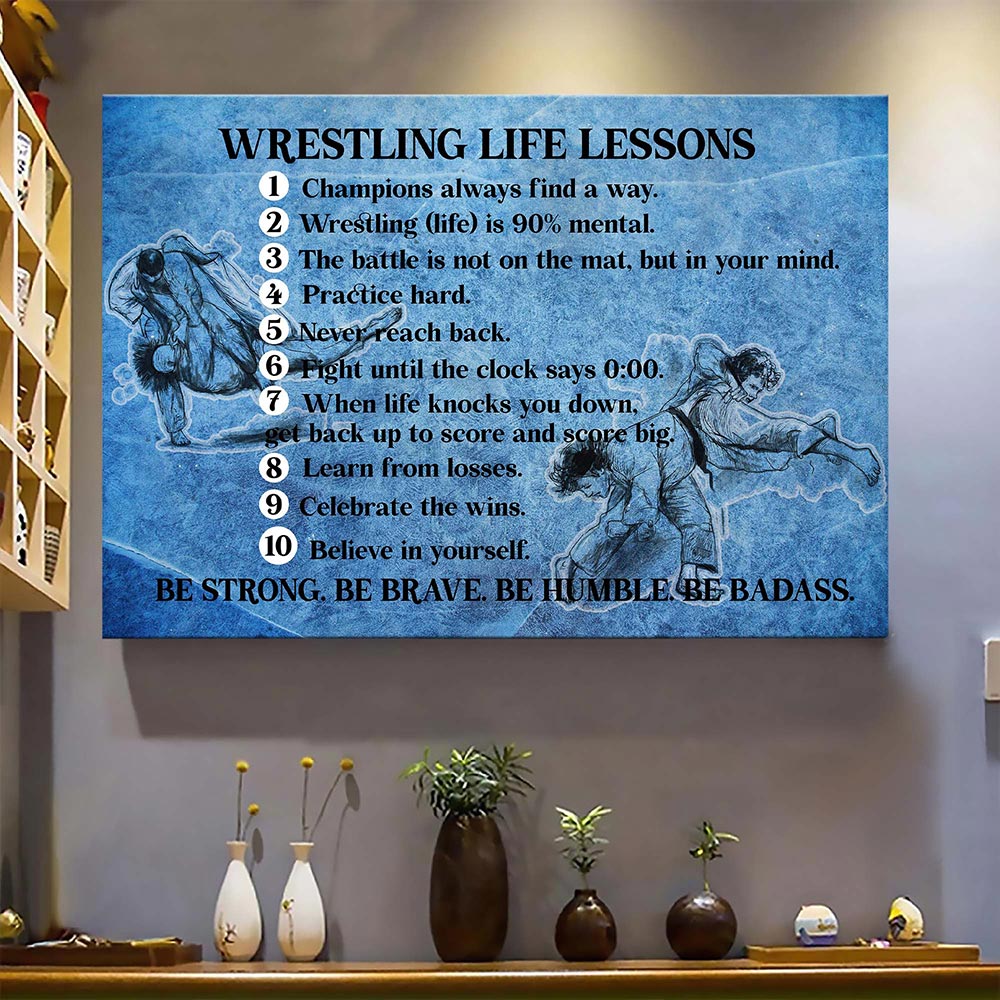 Wrestling Life Lessons Canvas Wall Art – Motivational Quote Print – Sports Inspiration Gift for Wrestlers, Athletes & Coaches – Gym, Locker Room, or Bedroom Decor – Ready to Hang