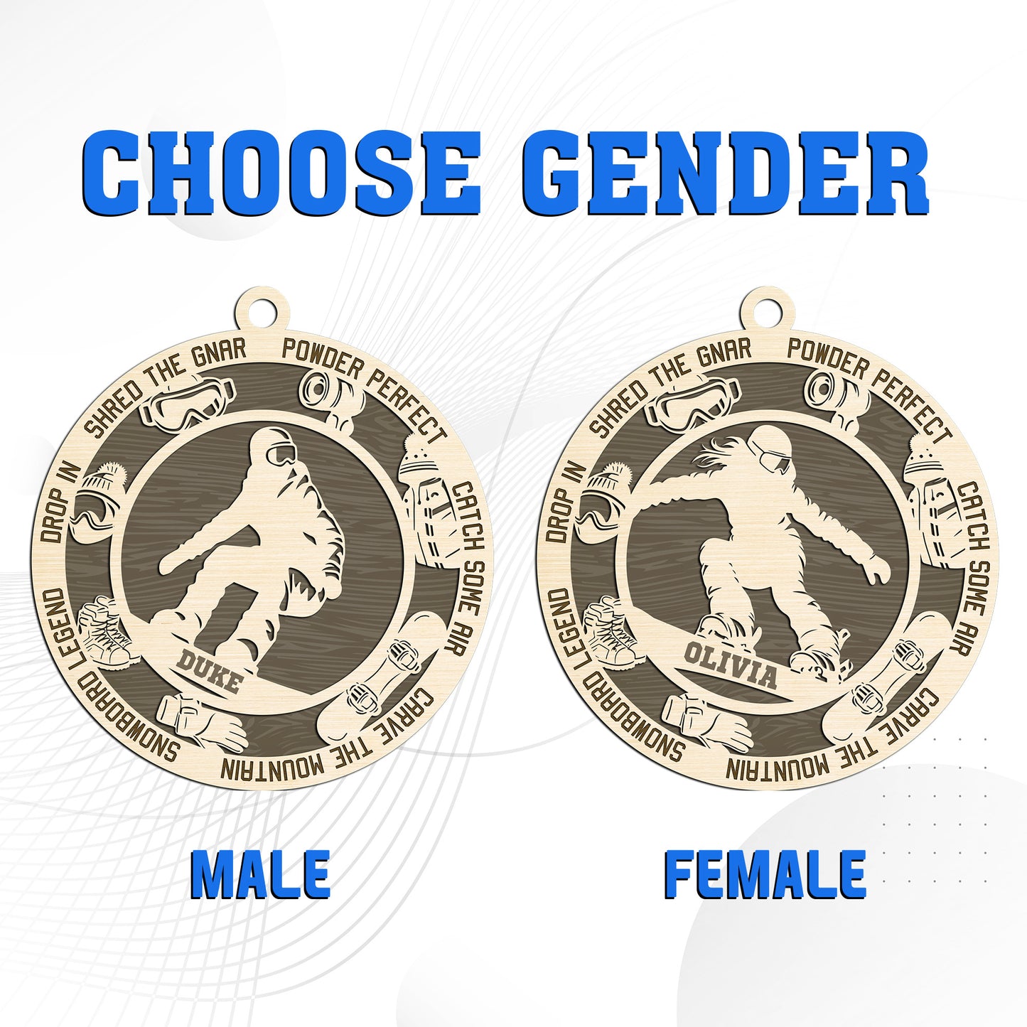 Netecom Personalized Snowboarder Ornament – Custom Wooden Snowboarding Holiday Decoration with Name & Snowboarding Terms