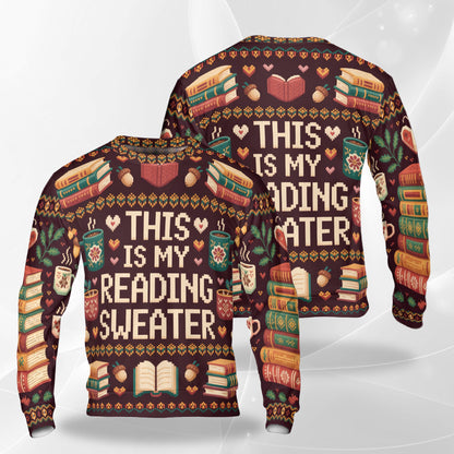 Netecom Retro Ugly Christmas Book Coffee Sweatshirt 3D All Over Print, Literary Gift Idea, Crewneck Pullover for Costume Party