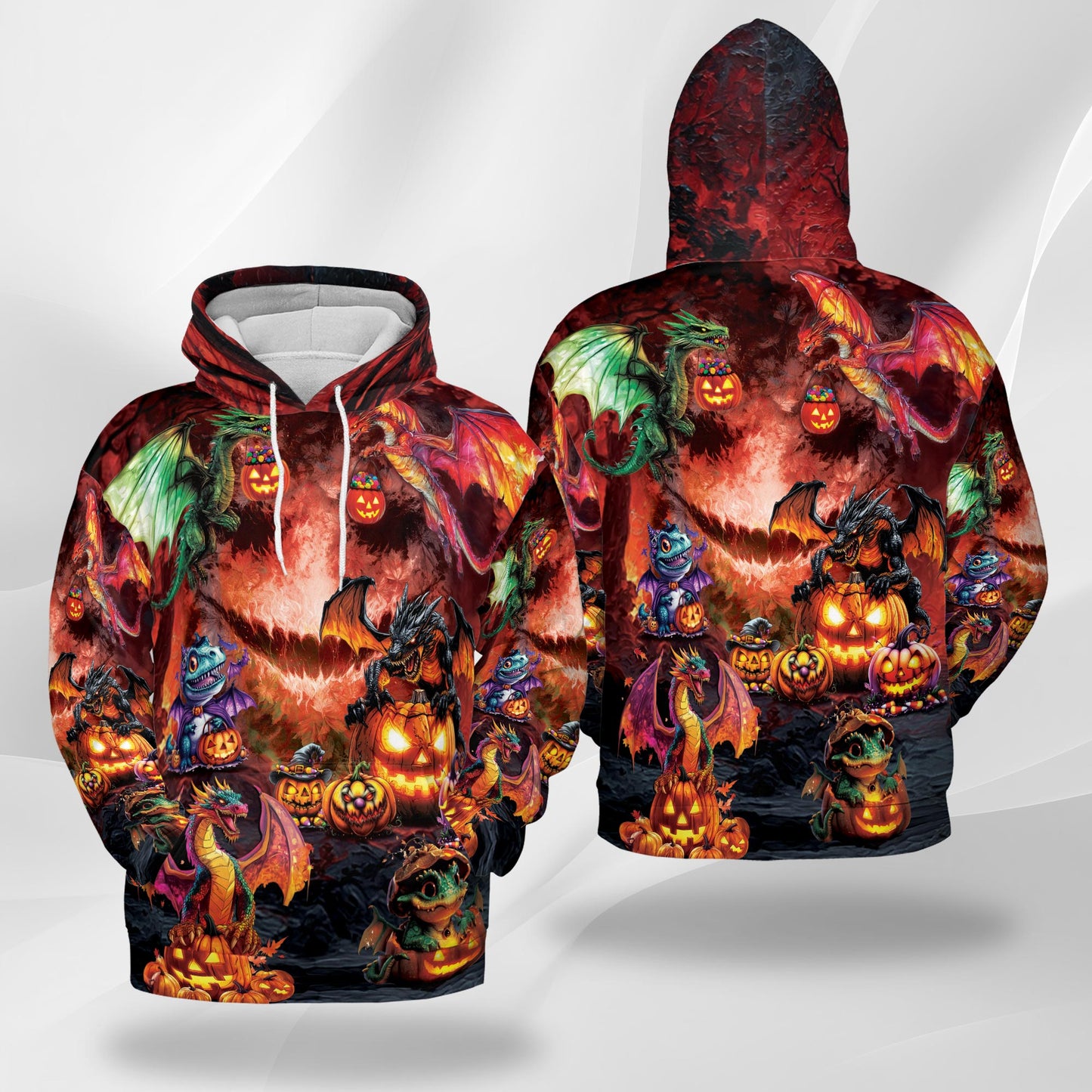 Netecom Halloween Dragon 3D Print Hoodie with Front Pocket, All Over Graphic Mythology Dragon Sweatshirt Unisex Casual