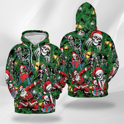 Netecom Skeleton Santa Claus Christmas Print Hoodie with Front Pocket, All Over Funny Skull Graphic Sweatshirt Unisex Casual