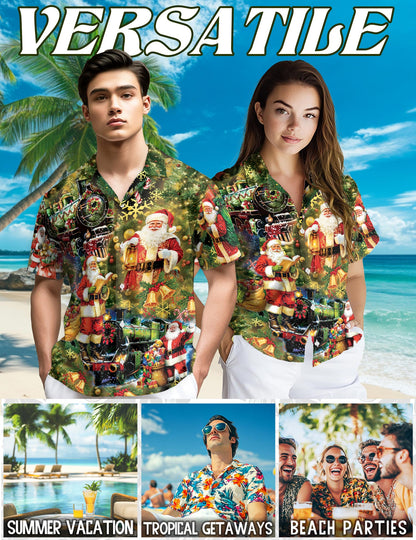Netecom Skull Santa Christmas Hawaiian Shirt for Men Women, Gothic Button Down Summer Beach Shirts, S-5XL