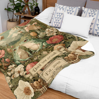 Netecom Personalized Frog Couple Blanket, Custom Names and Established Date, Until We Croak Throw Blanket for Couch, Bed, or Sofa, Perfect Gift for Couples, Christmas, Anniversary