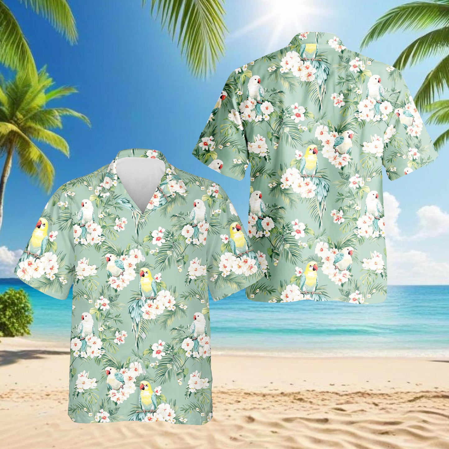 Netecom Tropical Parrot Hawaiian Shirt for Men Women, Parrot Lover Gifts, Animal Floral Button Down Summer Beach Shirts