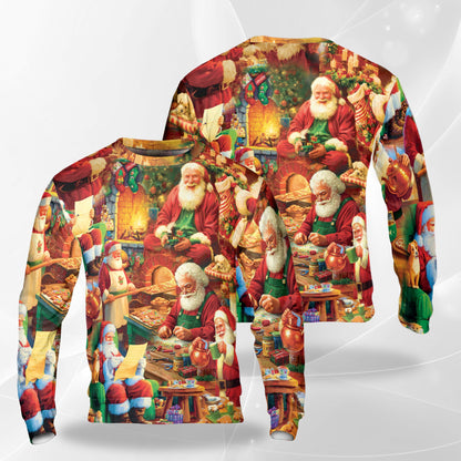 Netecom Christmas Santa Clause Sweatshirt 3D All Over Print, Holiday Fireplace Design, Crewneck Pullover for Costume Party
