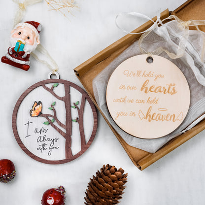 Netecom Personalized Christmas Ornaments Set – Memorial Wooden Tree with Butterfly and Heartfelt Message
