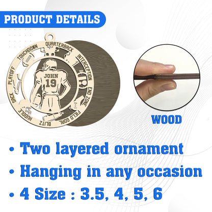 Netecom Personalized Football Ornament – Custom Wooden Decoration for Football Players & Fans – Football Action Terms & Christmas Gift