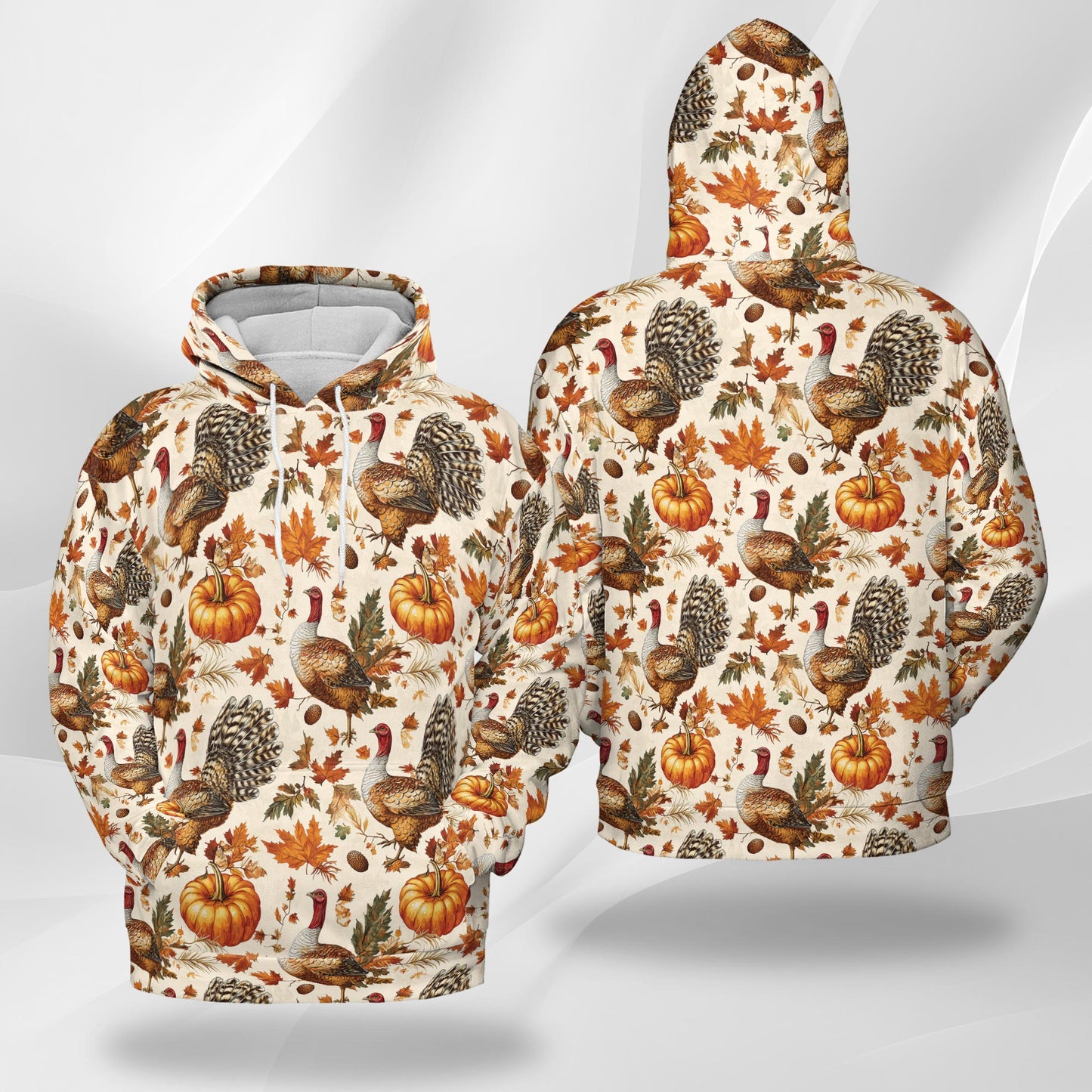 Netecom Thanksgiving Turkey Sun Print Hoodie with Front Pocket, All Over Happy Turkey Day Graphic Sweatshirt Unisex Casual