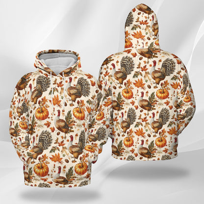 Netecom Thanksgiving Turkey Sun Print Hoodie with Front Pocket, All Over Happy Turkey Day Graphic Sweatshirt Unisex Casual