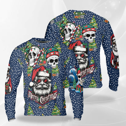 Netecom Christmas Skull Sweatshirt 3D All Over Print, Gothic Santa Clause Design, Crewneck Pullover for Costume Party