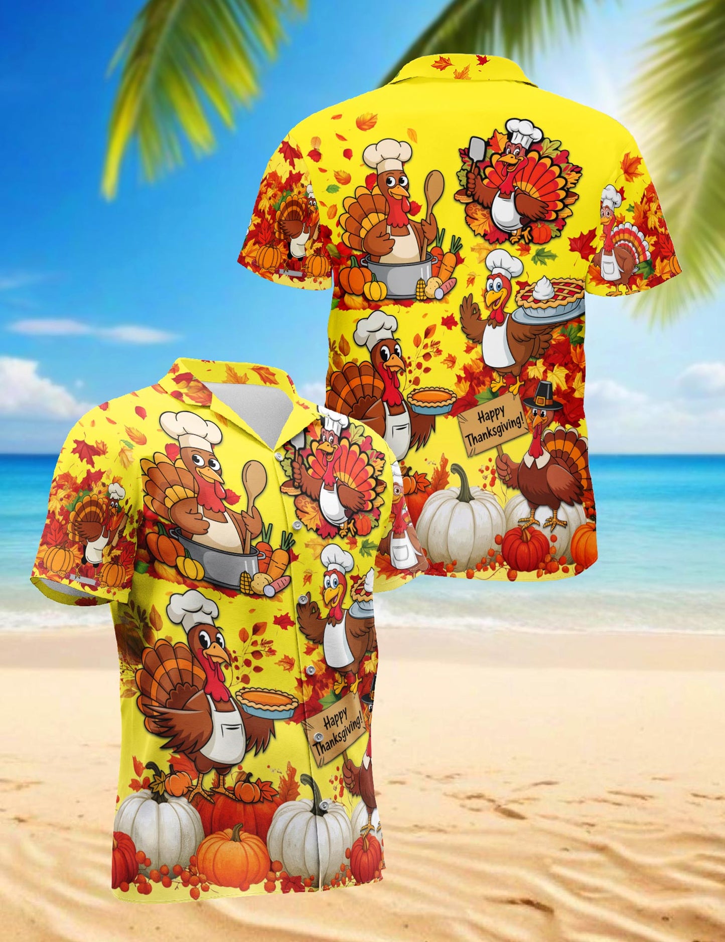 Netecom Happy Thanksgiving Hawaiian for Men Women, Fall Leaves Pumkpin Button Down Summer Beach Shirts, S-5XL