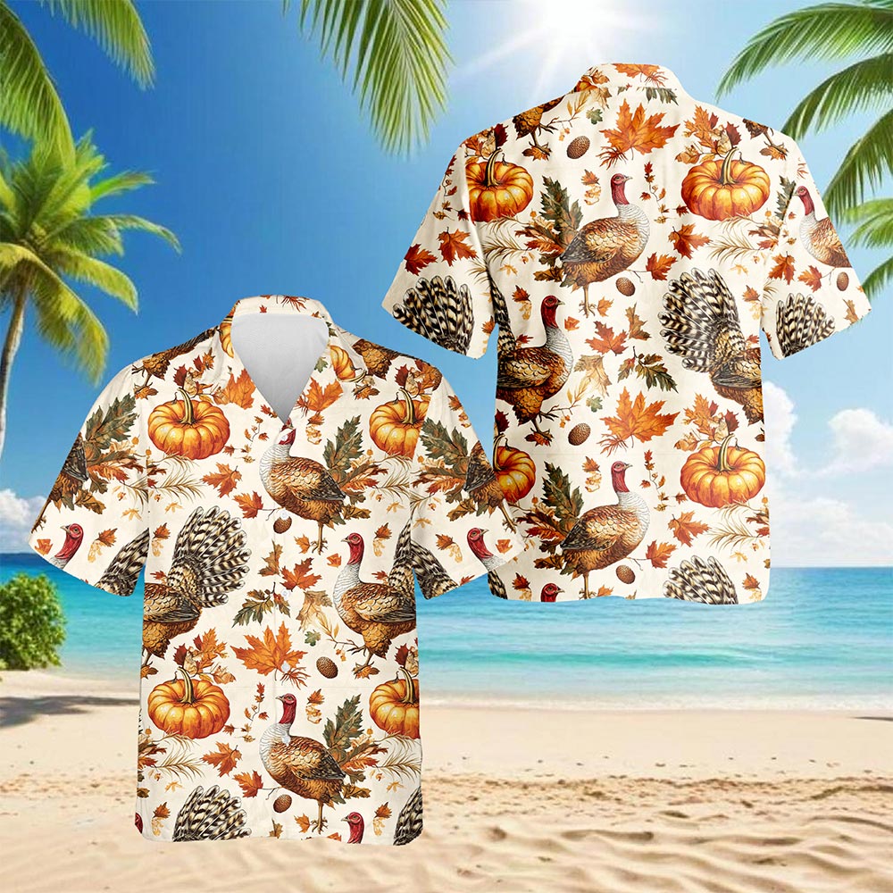 Netecom Thanksgiving Turkey Sun Hawaiian Shirt for Men, Happy Turkey Day Button Down Summer Beach Short Sleeve Shirts, S-5XL