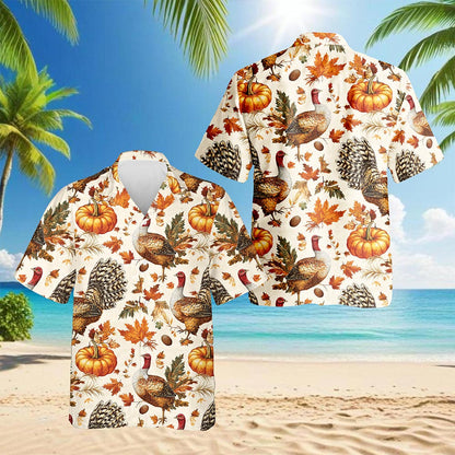 Netecom Thanksgiving Turkey Sun Hawaiian Shirt for Men, Happy Turkey Day Button Down Summer Beach Short Sleeve Shirts, S-5XL