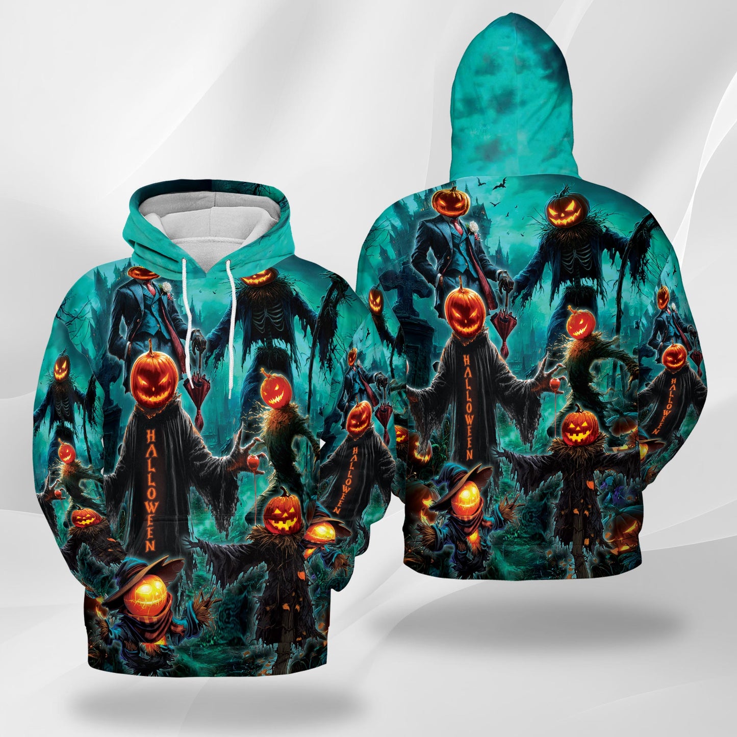 Netecom Happy Pumpkin Halloween 3D Print Hoodie with Front Pocket, All Over Graphic Skull Sweatshirt Unisex Casual