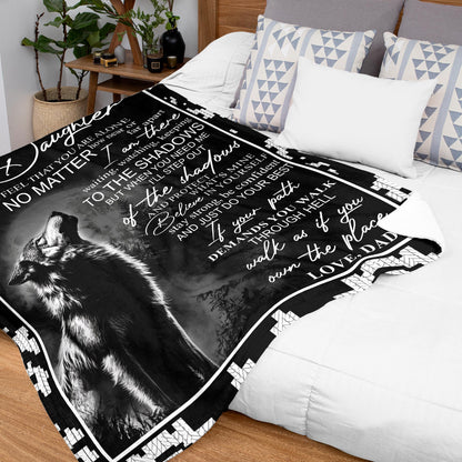 Netecom Personalized To My Daughter Blanket from Dad and Mom, Black White Wolf Throw Blanket for Couch, Bed or Sofa, Ultra Soft Warm, Birthday Gift for Daughter, Christmas or Anniversary