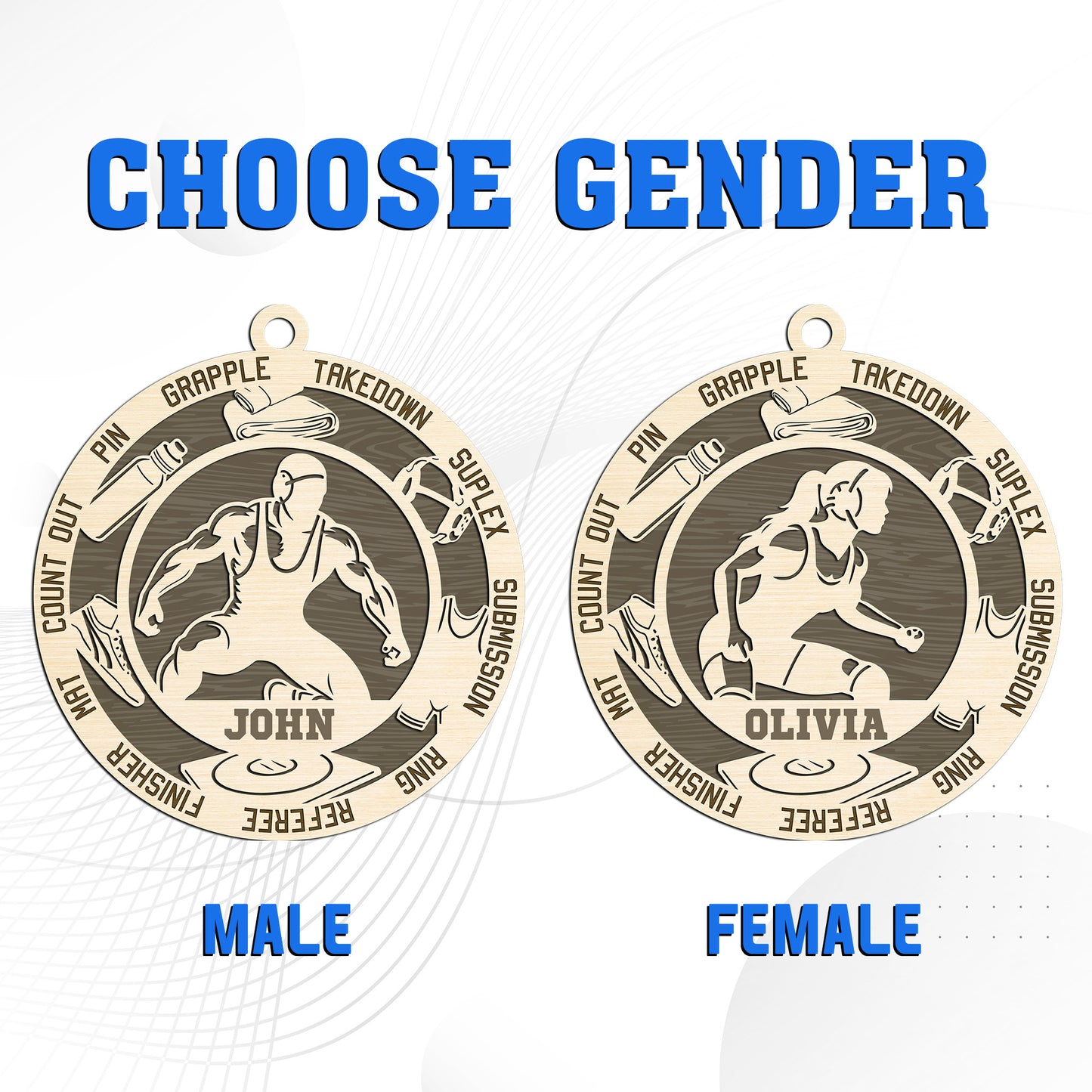 Netecom Personalized Wrestling Christmas Ornament – Custom Wooden Ornament for Wrestlers with Name & Terms