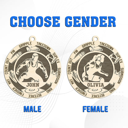 Netecom Personalized Wrestling Christmas Ornament – Custom Wooden Ornament for Wrestlers with Name & Terms