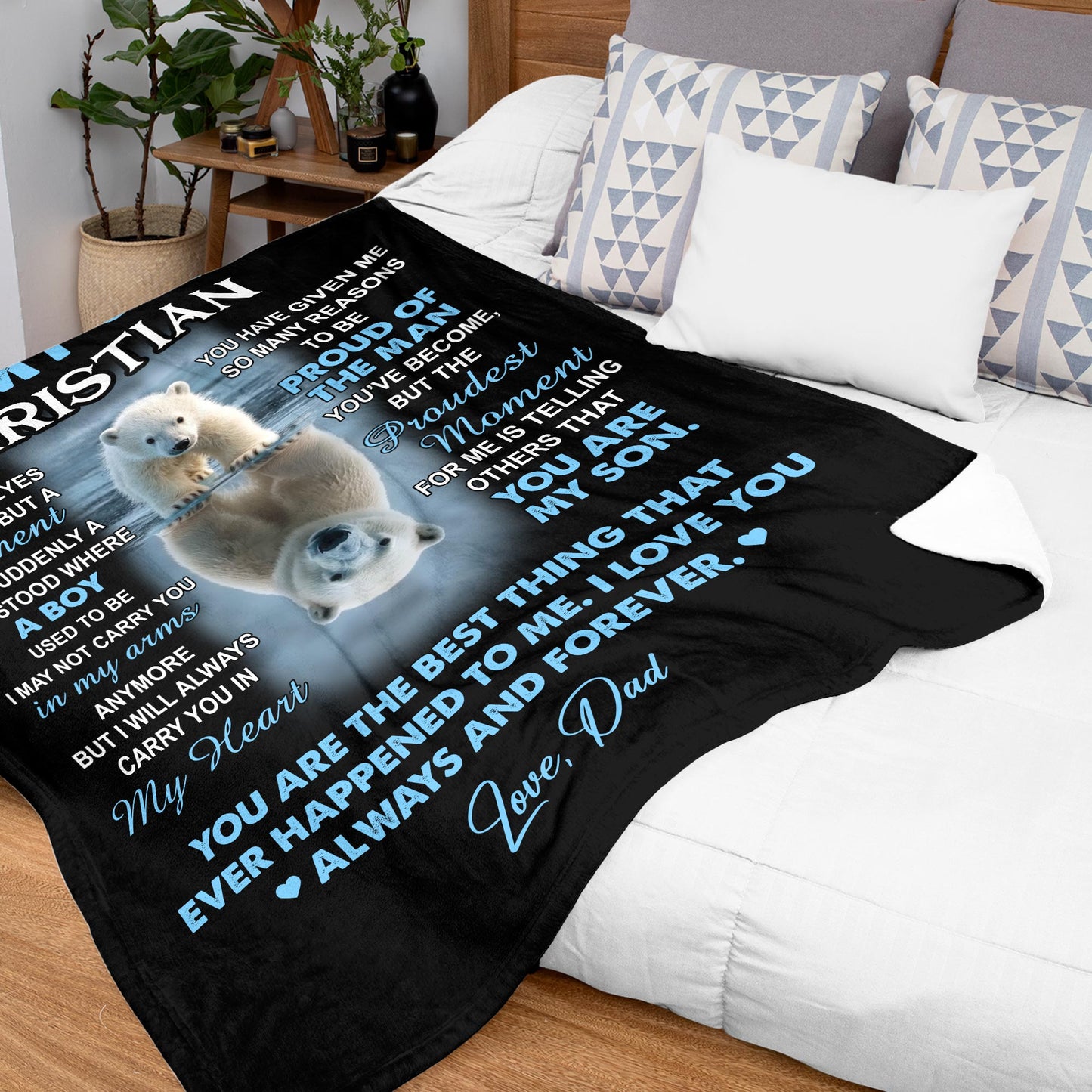 Netecom Personalized Polar Bear Blanket for Son from Dad and Mom, Ultra Soft Warm Throw Blanket for Couch, Bed or Sofa, Bear Lover Gift, Birthday Gifts for Son, Present for Christmas, Anniversary