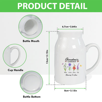 Netecom Personalized Ceramic Jug Vase with Birth Month Flowers and Custom Names, Unique Family Gift for Mother’s Day, Birthdays, or Holidays