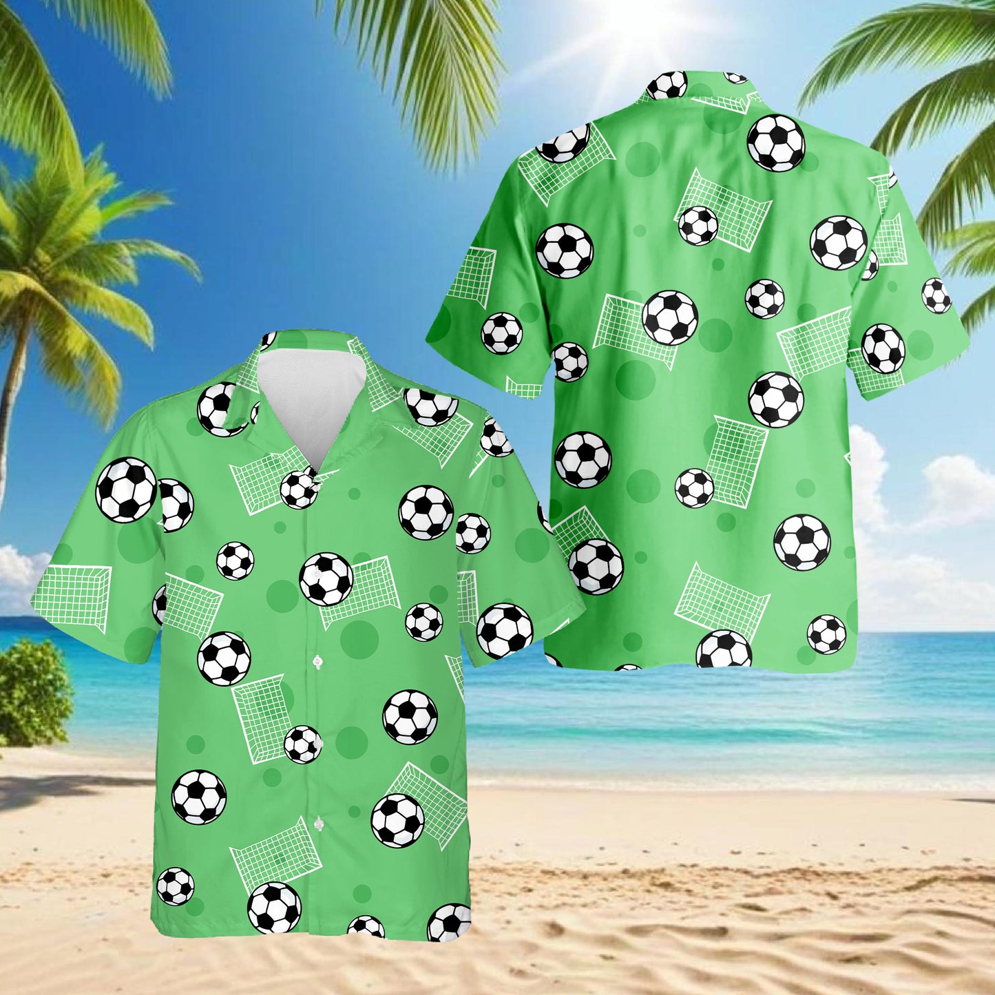 Netecom Soccer Ball Print Hawaiian Shirt for Men, Soccer Player Gifts, Sports Button Down Summer Beach Shirts