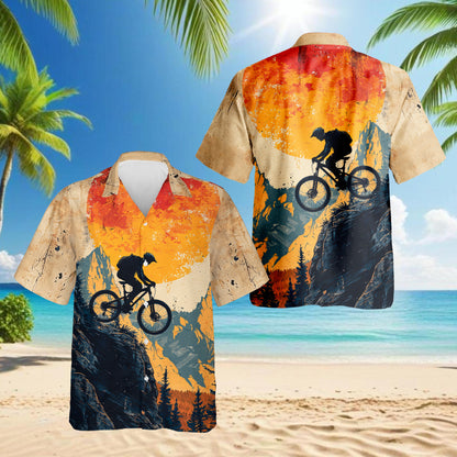 Netecom Vintage Mountain Biking Hawaiian Shirt for Men, Biker Gifts, Cycling Button Down Summer Beach Shirts