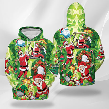 Netecom Santa Claus Christmas Print Hoodie with Front Pocket, All Over Golfer Holiday Graphic Sweatshirt Unisex Casual