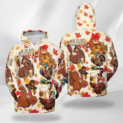 Netecom Turkey Day Thanksgiving Print Hoodie with Front Pocket, All Over Turkey Drink Beer Graphic Sweatshirt Unisex Casual