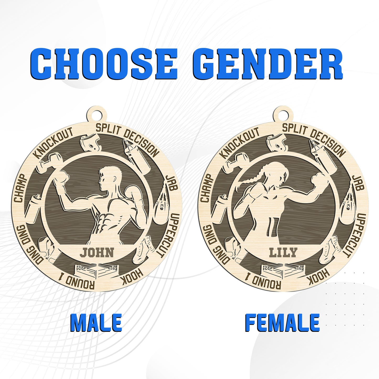 Netecom Personalized Boxing Ornament – Custom Wood Boxing Christmas Decoration with Engraved Name and Sports Design