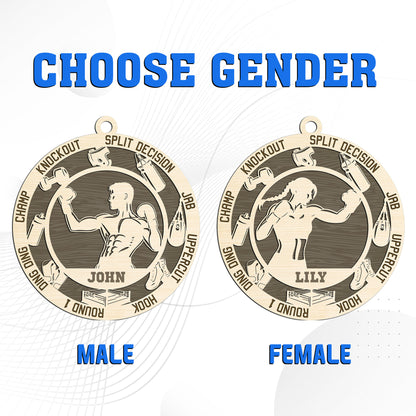 Netecom Personalized Boxing Ornament – Custom Wood Boxing Christmas Decoration with Engraved Name and Sports Design