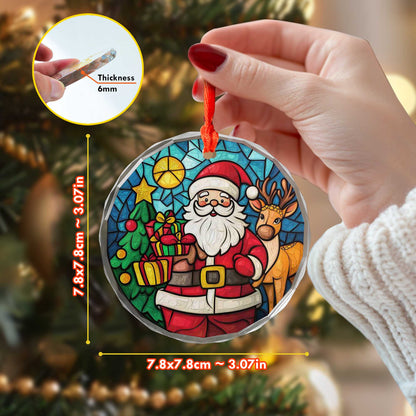 Netecom Santa Claus & Reindeer Glass Ornament – Stained Glass Christmas Tree Decoration, Holiday Keepsake, 3 in