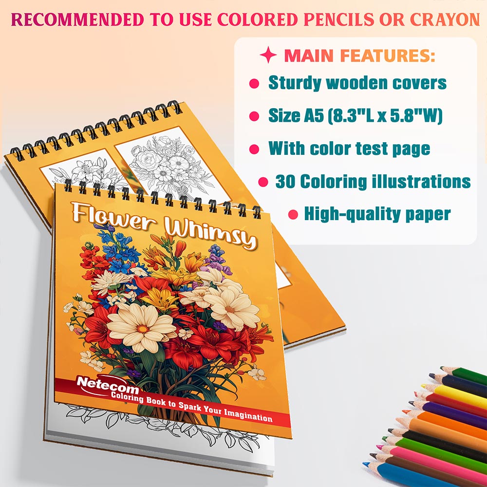 Netecom Flower Whimsy Coloring Sheets For Adults