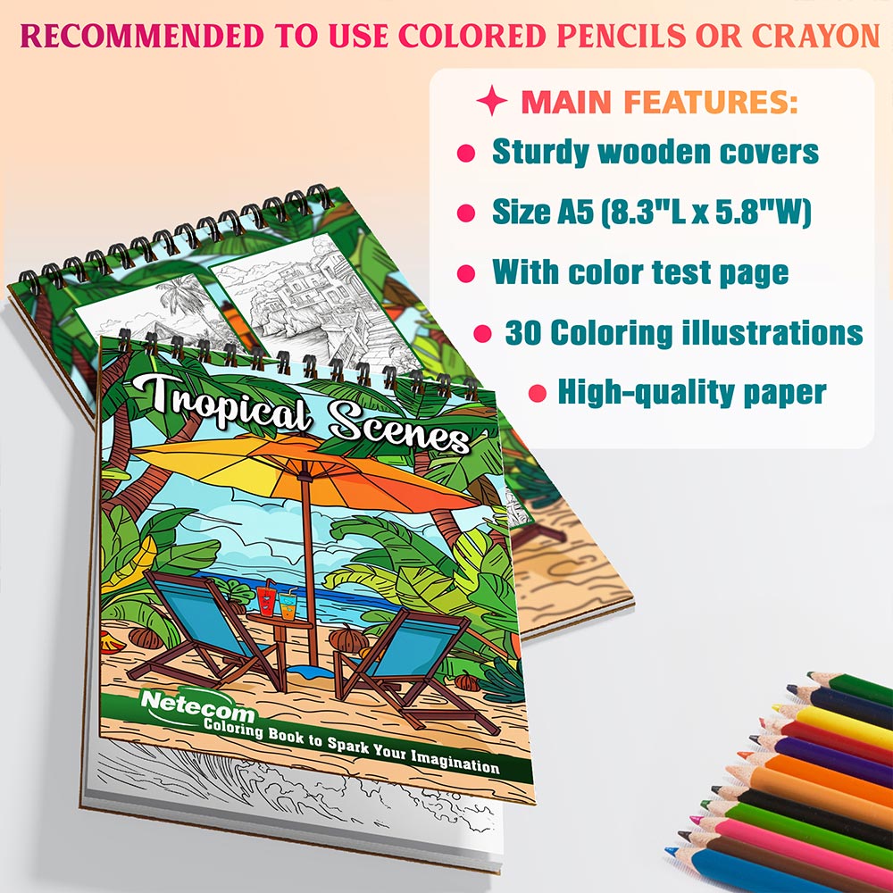 Netecom Tropical Scenes Coloring Sheets For Adults