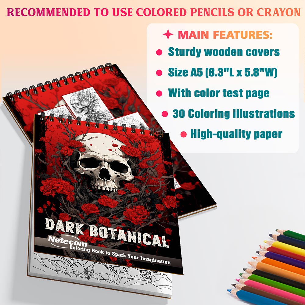 Netecom Dark Botanical Coloring Sheets For Adults