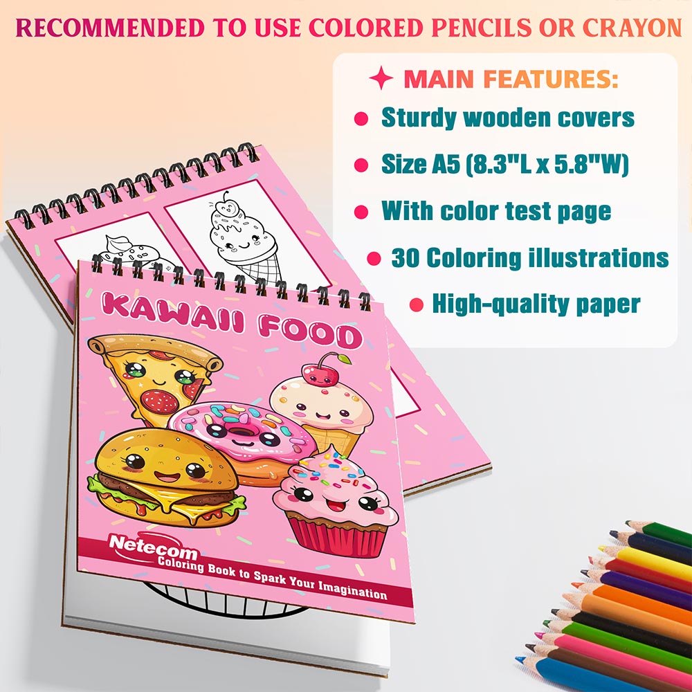 Netecom Kawaii Food Coloring Sheets For Adults