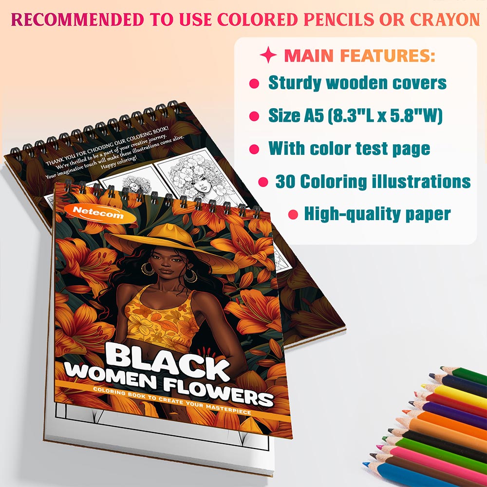 Netecom Black Women Flowers Coloring Sheets For Adults