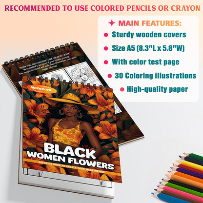 Netecom Black Women Flowers Coloring Sheets For Adults