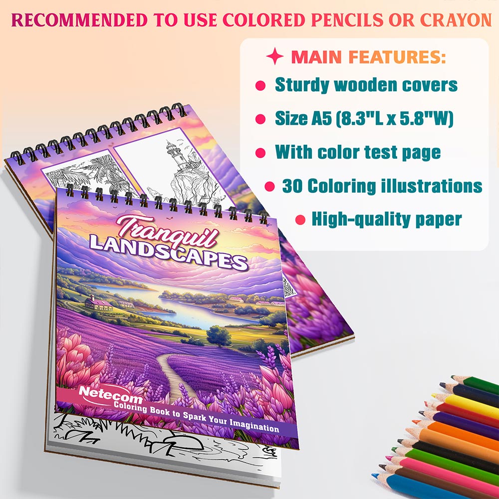 Netecom Tranquil Landscapes Coloring Sheets For Adults