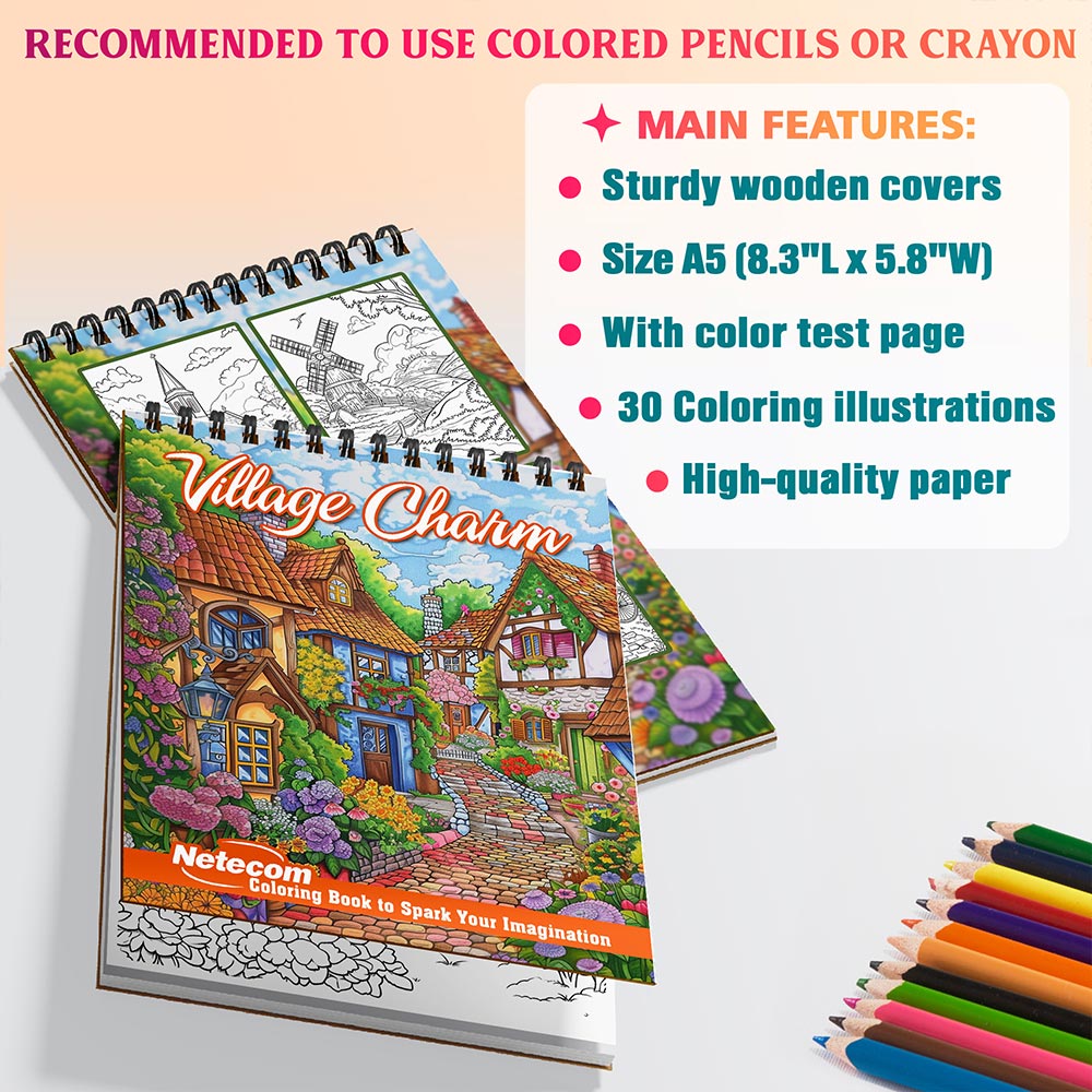 Netecom Village Charm Coloring Sheets For Adults