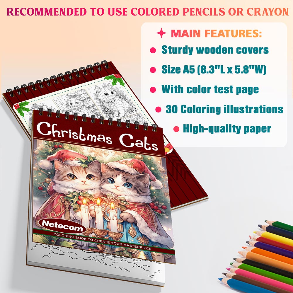 Netecom Christmas Cats Coloring Sheets For Adults