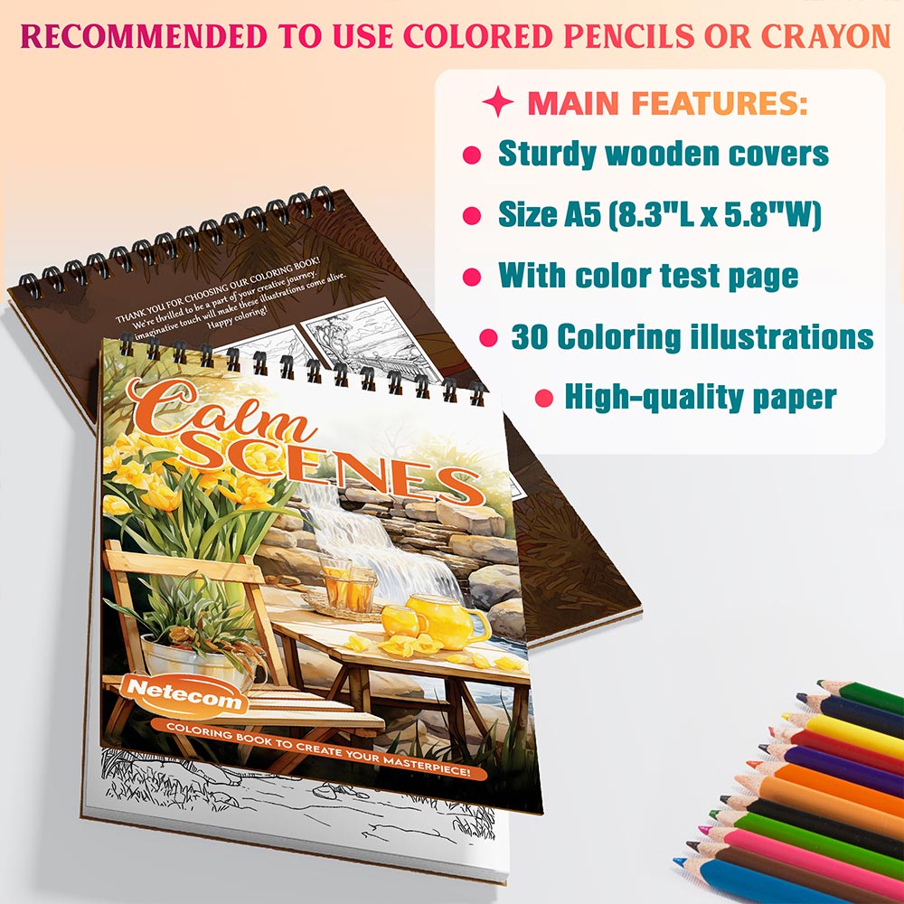 Netecom Calm Scenes Coloring Sheets For Adults