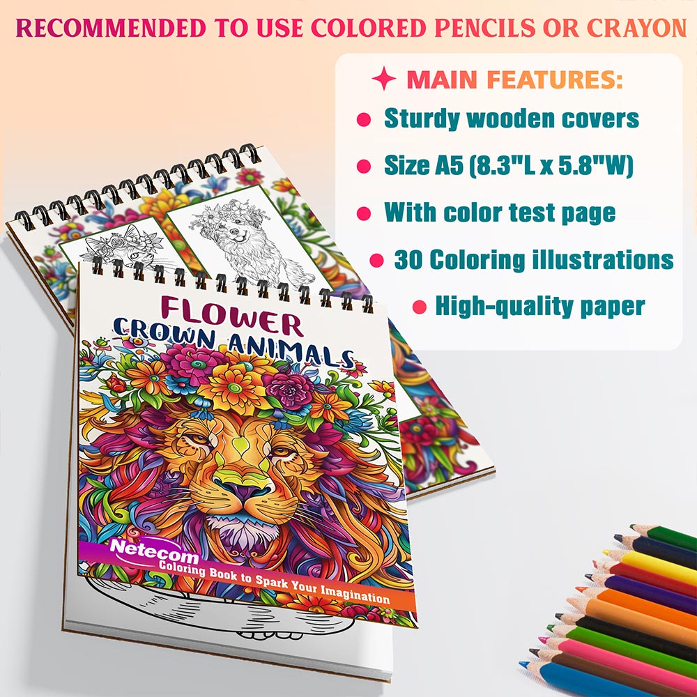 Netecom Flower Crown Animals Coloring Sheets For Adults