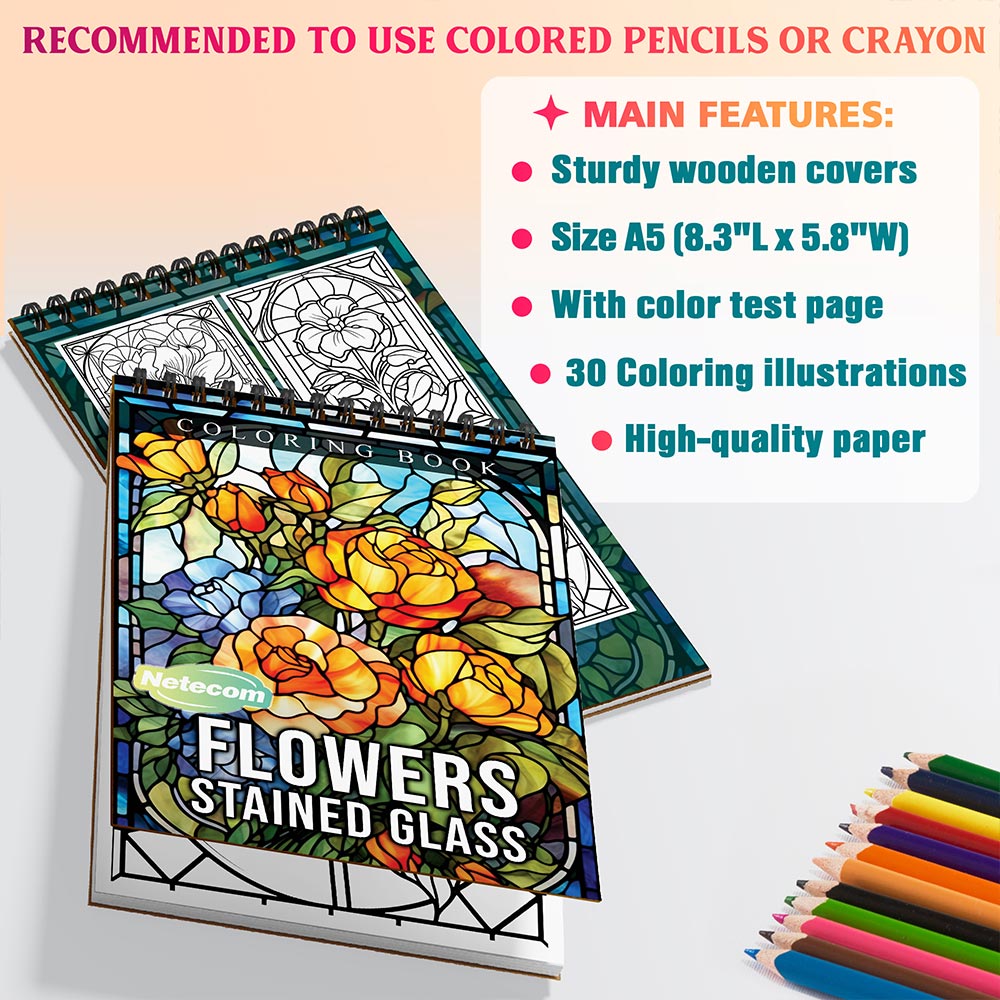 Netecom Flowers Stained Glass Coloring Sheets For Adults