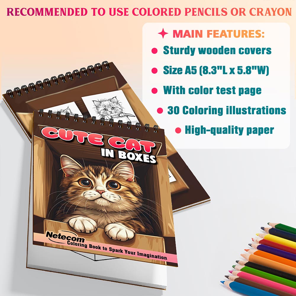 Netecom Cute Cat in Boxes Coloring Sheets For Adults
