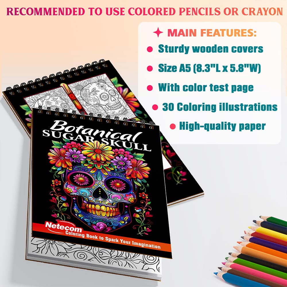 Netecom Botanical Sugar Skull Coloring Sheets For Adults