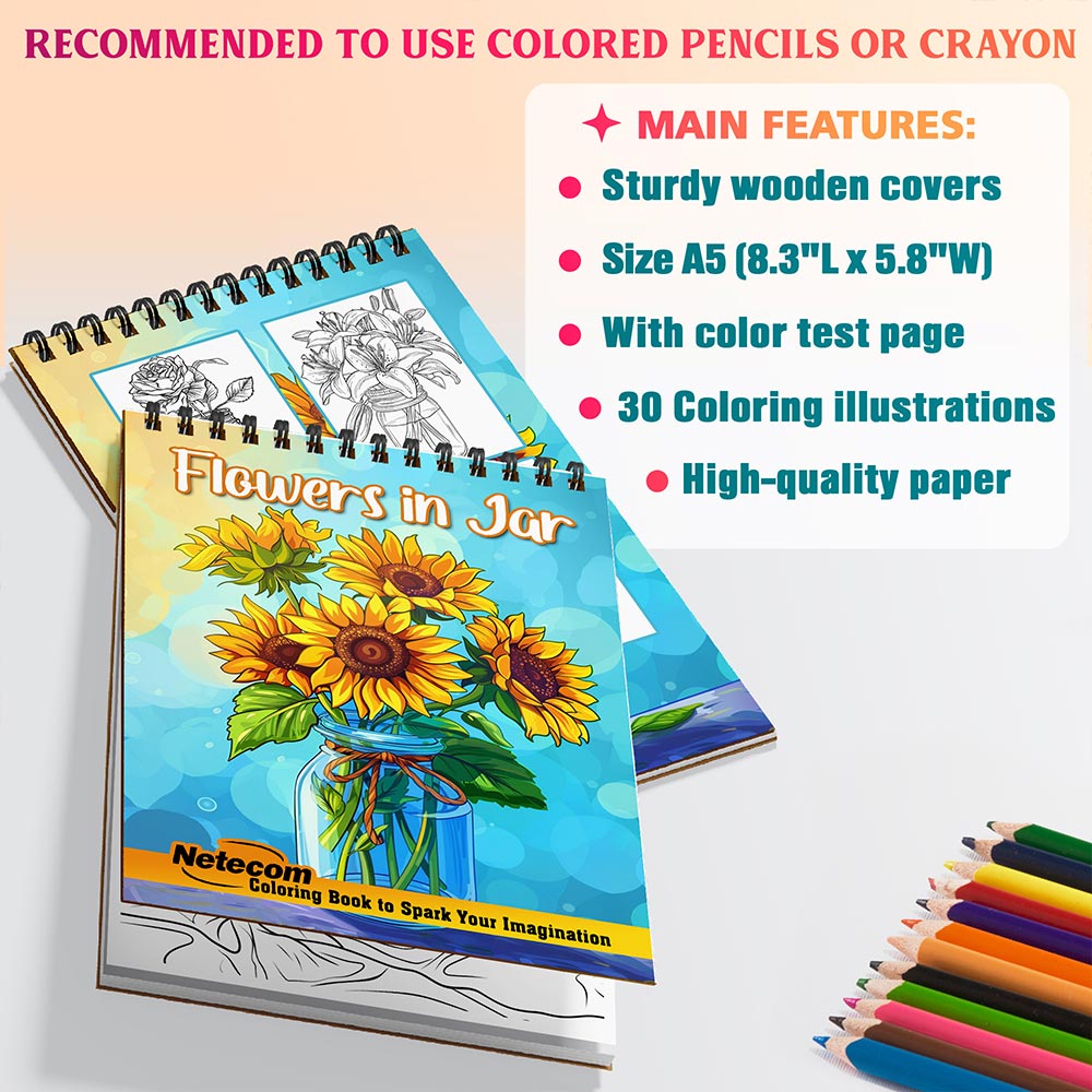 Netecom Flowers in Jar Coloring Sheets For Adults