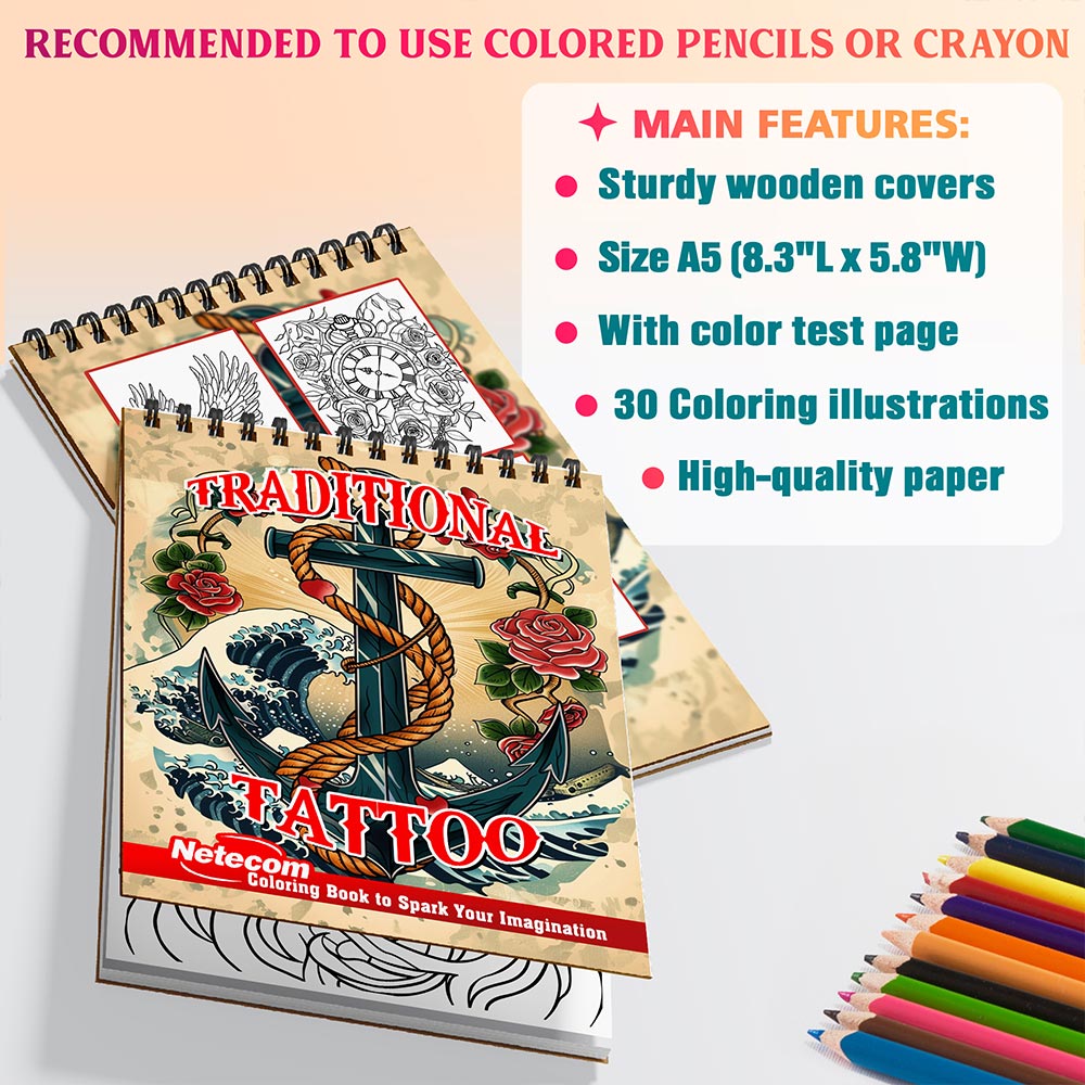 Netecom Traditional Tattoo Coloring Sheets For Adults