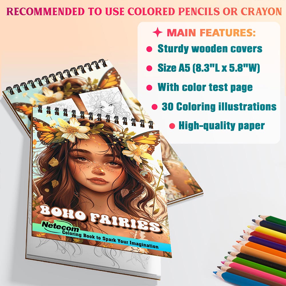 Netecom Boho Fairies Coloring Sheets For Adults
